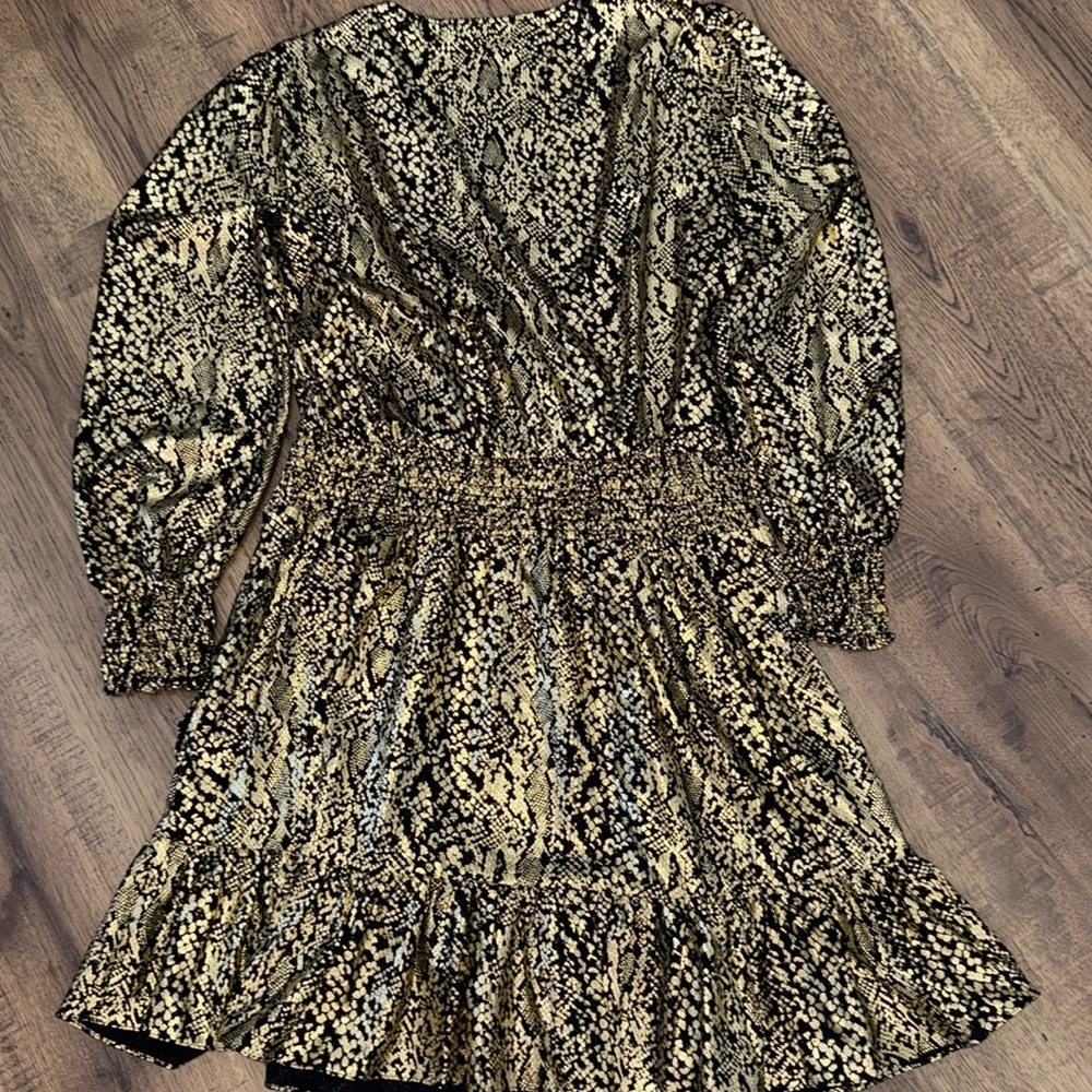 Michael Kors Gold Metallic Long-Sleeve Ruffle Hem Dress - Picture 7 of 12